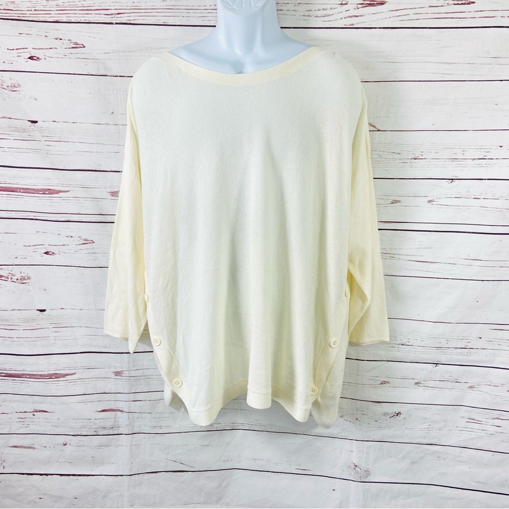 Talbots Sweater Women’s 3X Ivory Long Sleeves Boat‎ Neck Side Button